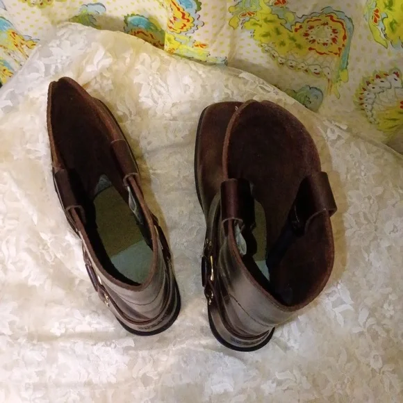 Vintage Durango Engineer Harness Brown Leather Boots with Buckle Men 8.5 W 10